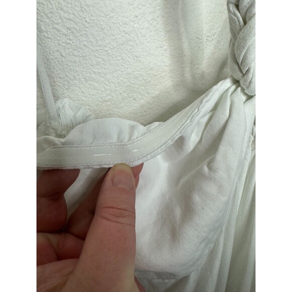 Aerie Sz XL Braided Halter Maxi Sundress White Smocked High Low Linen Blend NWT - Picture 11 of 16